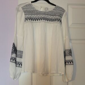 Blue Rain White and Black Embroidered Blouse